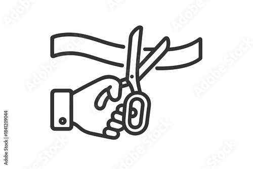 Hand cuts ribbon during opening ceremony at community center with scissors in a celebratory setting