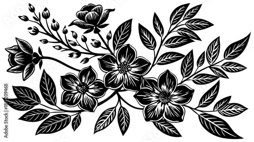 Very beautiful elegant vector set of branches and flowers illustrated with delicate linework, ideal for nature-themed branding, stationery design, greeting cards, editorial graphics, and sophisticated
