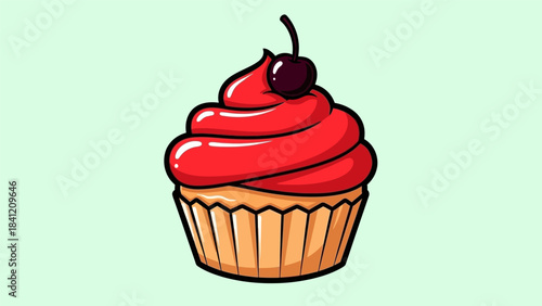 Delicious Cupcake with Red Frosting and Cherry Topping Illustration.