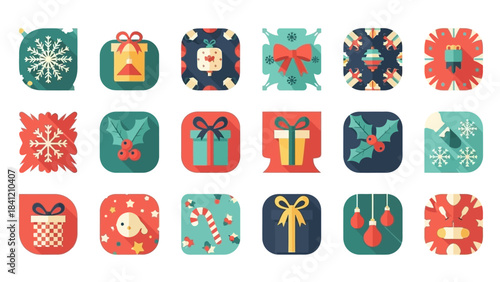 Collection of Christmas-themed icons with festive designs and holiday elements.
