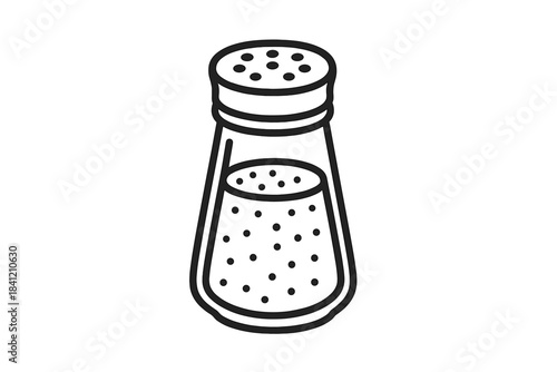 Glass salt shaker on a plain background with small holes on top for dispensing salt