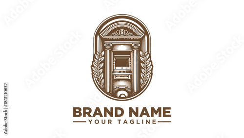 Vintage financial institution logo vector illustration with engraving style and icon