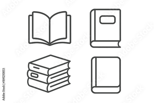 Collection of books shown with different styles and arrangements in a simple design