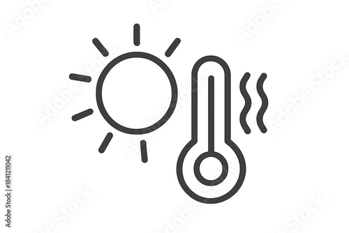 Sun and thermometer display warm weather during summer days in a clear sky