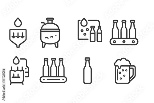 Process of brewing beer with basic tools used in a brewery setting during daytime operations