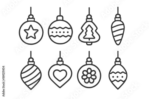 Minimalist outline Christmas tree ornaments and festive holiday baubles decoration