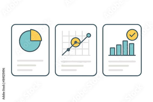 Financial data reports and performance metrics displayed on three business documents