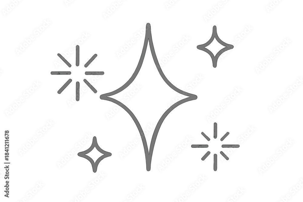 Obraz premium Minimalist outline icon set featuring various sparkle and shine symbols for clean effects