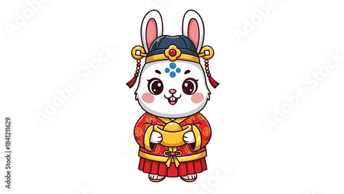 Festive Lunar New Year Rabbit Illustration with Gold Ingot for Holiday Greetings