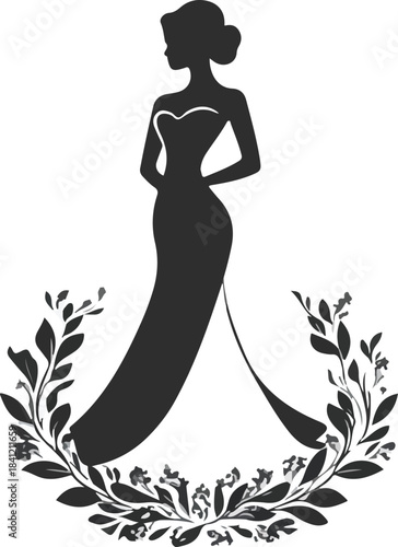 Silhouette of a beautiful woman in a fashion dress vector illustration art sketch