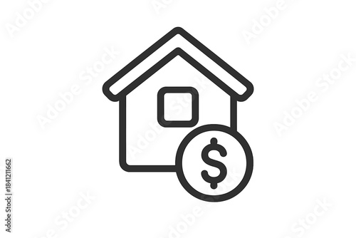 Minimalist house and dollar sign graphic for real estate finance and property cost