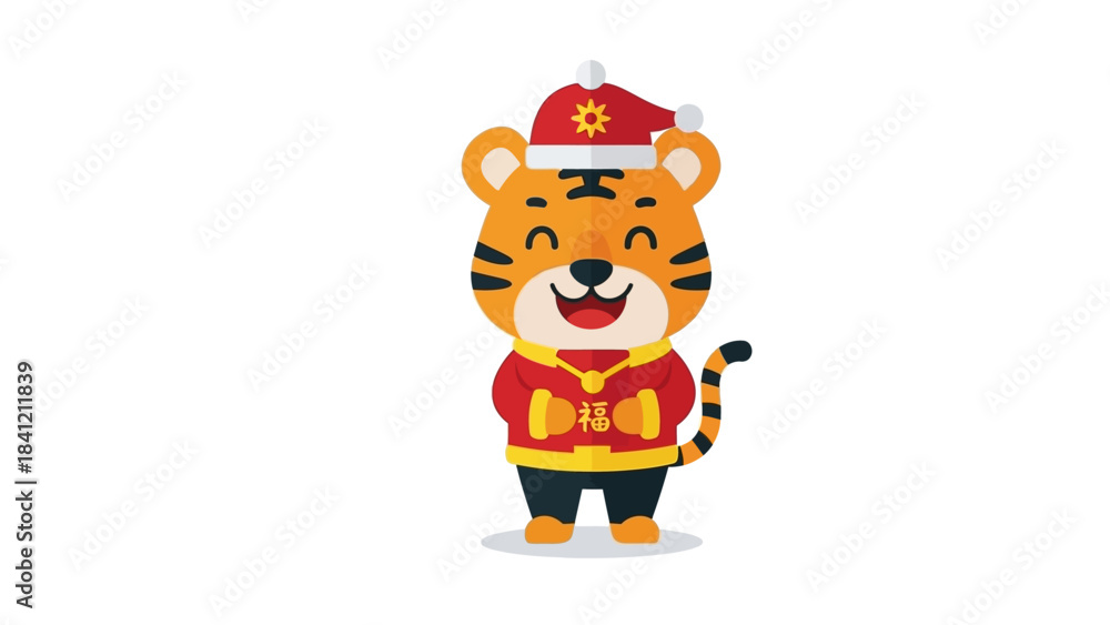 Obraz premium Festive Tiger Cub Ready for Lunar New Year Celebrations