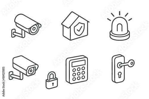 Home security and surveillance system devices including CCTV cameras, alarm, and access control