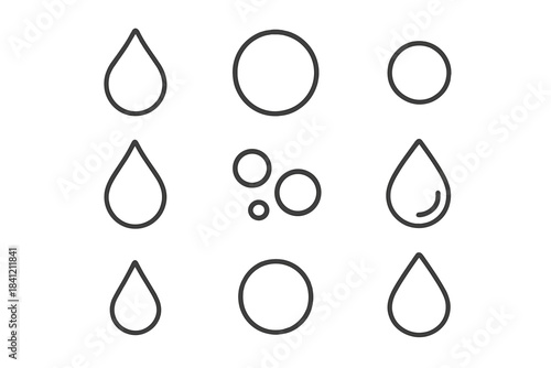 Minimalist symbols showing water drops and bubbles for liquid and moisture concepts