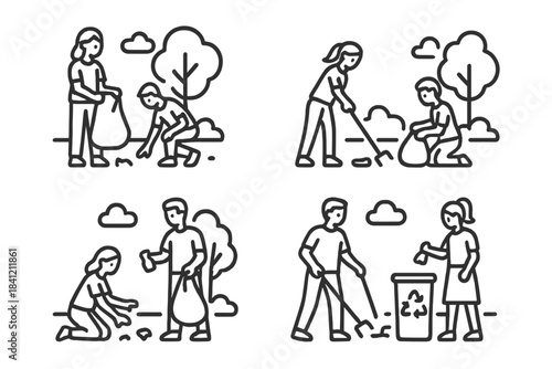 People volunteering for environmental cleanup and garbage collection in public parks