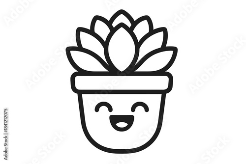 Potted succulent houseplant in kawaii style with a cheerful smiling face