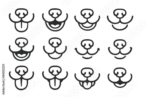 Various animal faces created with simple line art featuring different expressions