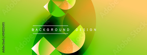 Abstract gradients, geometric shapes create vibrant background. Modern design elements blend orange, green hues. Minimalist aesthetic.