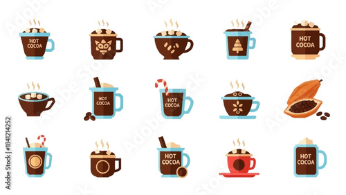 Collection of Hot Cocoa Mugs and Chocolate Ingredients.