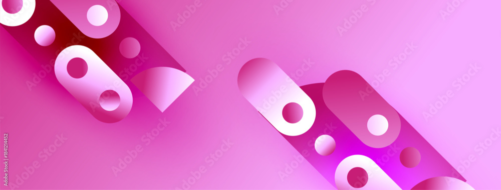 Fototapeta premium Abstract pink design features overlapping circles, rectangles. Soft gradients create depth, modern aesthetic. Minimalist composition.