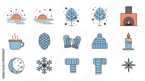 Winter Icons Set Collection of Seasonal Symbols and Elements.
