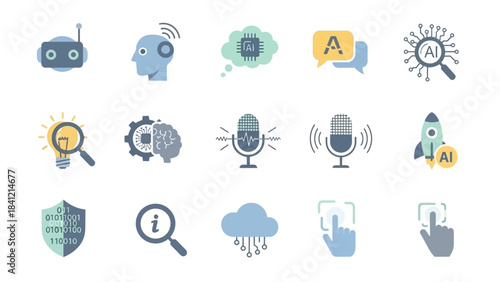 Artificial Intelligence and Technology Icons Set for Digital Innovation.