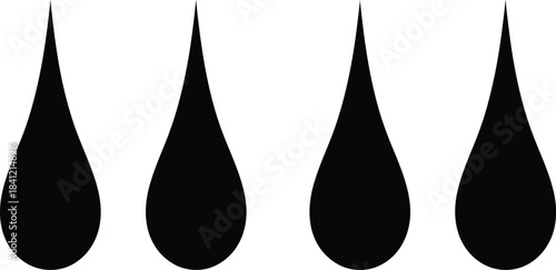 Four minimalist black liquid drop shapes on white background