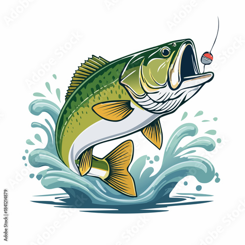 Largemouth bass catching a bite