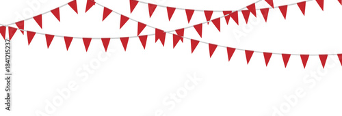 Red bunting party flags isolated on white background vector illustration