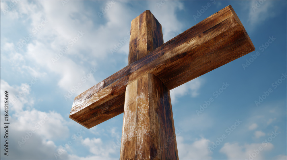 Fototapeta premium Wooden cross sky cloud faith hope spiritual religion outdoor