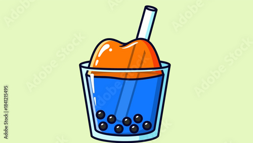 Colorful Bubble Tea with Heart-Shaped Topping and Straw.