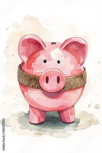 Tightening the Belt – Watercolor Piggy Bank