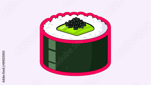 Delicious Sushi Roll with Avocado and Caviar Topping Illustration.