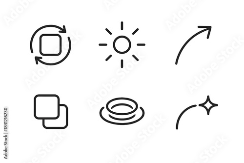 Kinetic Memory Icons. Line style icons of Kinetic Memory: rotating frame, glowing echo, curved motion line, fading shadow, gentle