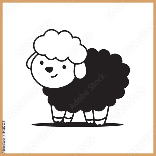 A cute cartoon vector illustration of a happy white lamb character with fluffy wool isolated on a white background for a funny farm animal comic drawing