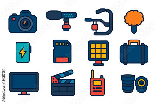 Set includes camera, microphone, clamp, tree, battery, memory card, lights, suitcase, monitor, clapper, radio, lens.