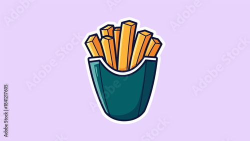 Cartoon French Fries in a Blue Container Illustration.