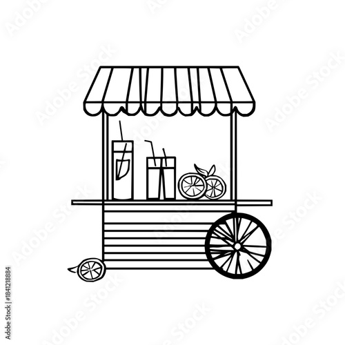 Street Food Cart with Drinks and Bicycle