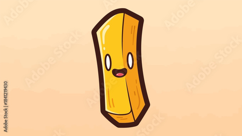 Cute Cartoon French Fry with Smiling Face and Outline.