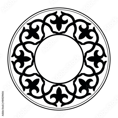 Decorative round frame with floral ornament. Round national ornament. Oriental vector pattern. Abstract Patterns of Turkic peoples, Kazakh, Kyrgyz, Mongol. For textiles, engraving, forging, embroidery