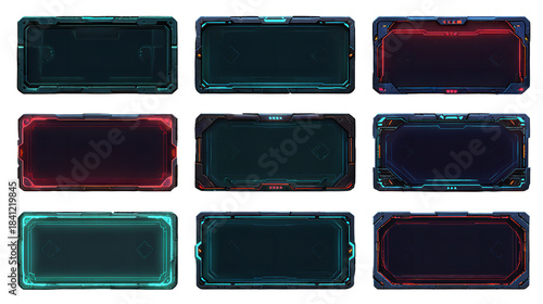 Futuristic interface panels of a spaceship control room waiting for user input in a sleek on transparent background