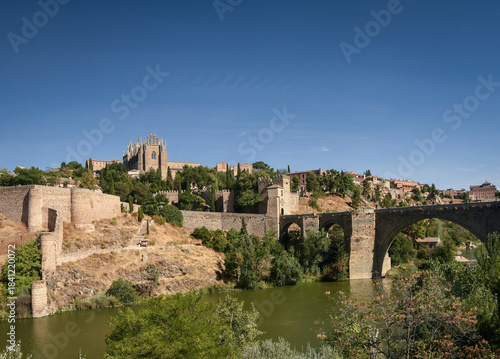 san martin bridge on tagus river in old town toledo spain