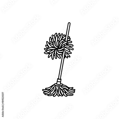Black Mop with Feather Duster on White Background