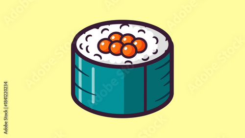 Delicious Sushi Roll with Tobiko Roe Topping Illustration.