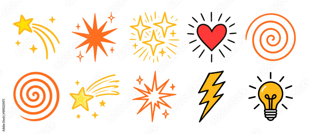 Fototapeta premium Set of hand-drawn elements with energy and idea icons