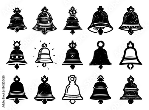 Billede på lærred Set of hand drawn bell illustrations for christmas decoration or church design