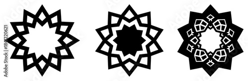 Set of islamic geometric star ornaments and arabesque motifs for religious decoration