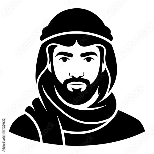 Portrait of bearded arab man wearing traditional keffiyeh headscarf vector illustration