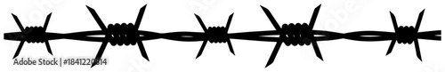 Horizontal black barbed wire fence silhouette vector illustration