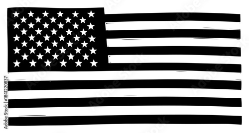 Grunge textured American flag vector black and white illustration of USA national symbol with stars and stripes